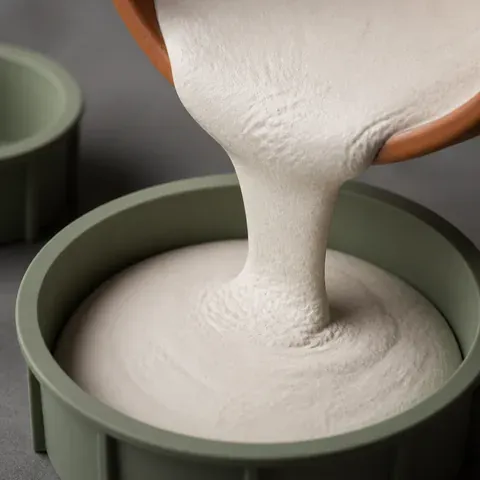 Étape 2 : la pâte minérale couleur craie coulée au centre d'un moule en silicone