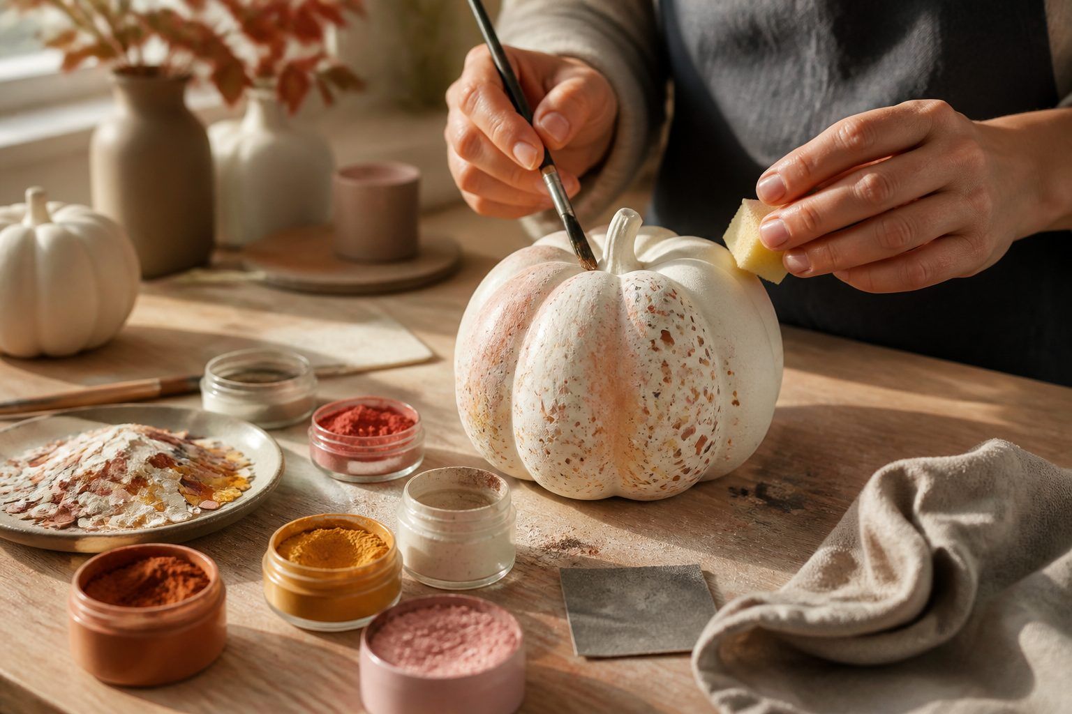 Personnaliser la citrouille avec pigment, terrazzo et finitions