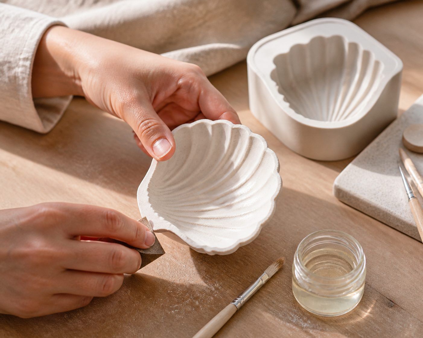 Démouler, poncer et protéger la coupelle coquillage